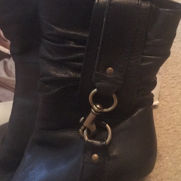 Coach Brass Buckle Black Leather Ankle Boots - Picture 3 of 5